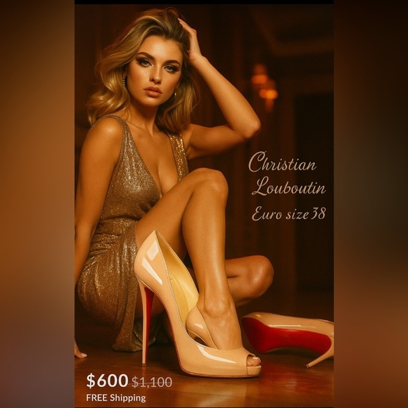 CHRISTIAN LOUBOUTIN TAN PATENT LEATHER SHOES EURO SIZE 38 (US 6.5) WORN ONCE - Picture 1 of 5